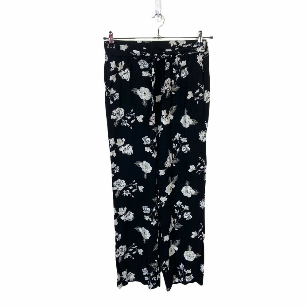 Streetwear Society Women's Black White Taupe Floral Palazzo Pants size Large